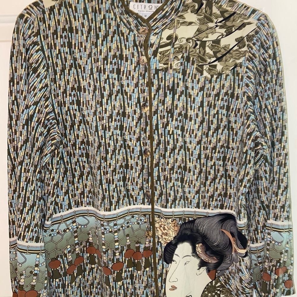 Santa Monica Green Silk Geisha Blouse - M